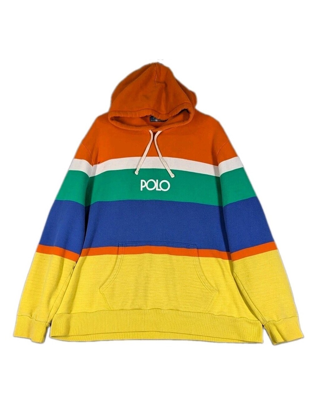 Polo Ralph Lauren Mens XXL Multicolor Striped Logo Hoodie Colorblock Pullover